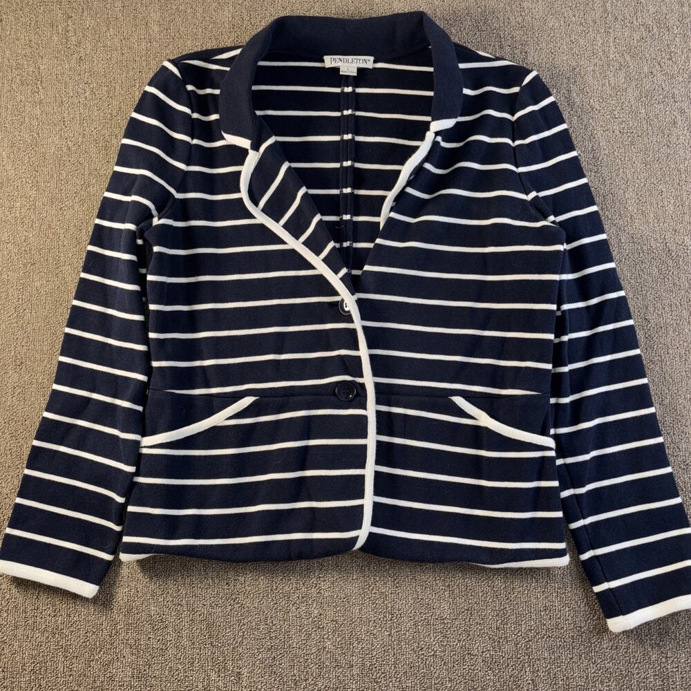 Pendleton Women’s Nautical Cardigan Sweater Large Blue Striped